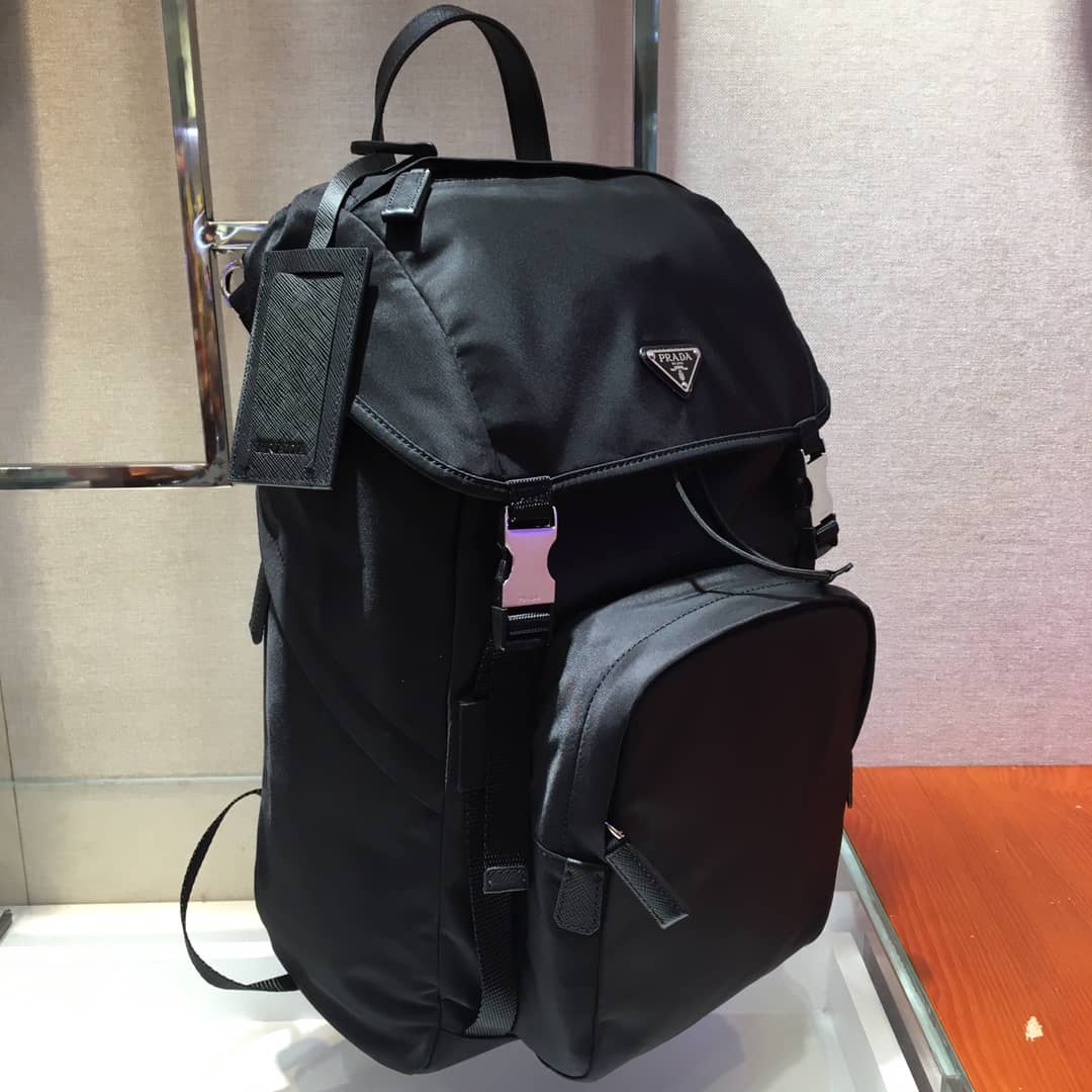 Best Replica Prada Backpack Dupe Black Nylon Saffiano Leather - Colareps