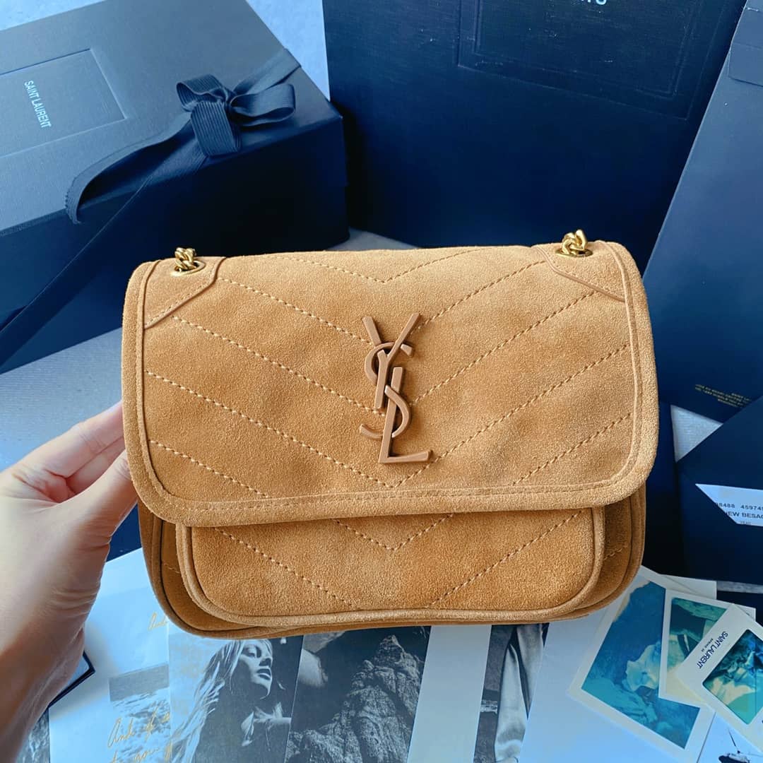 Best Replica YSL Dupes Bags Niki Small In Suede Leather Caramel Bag(ColaReps) - Colareps