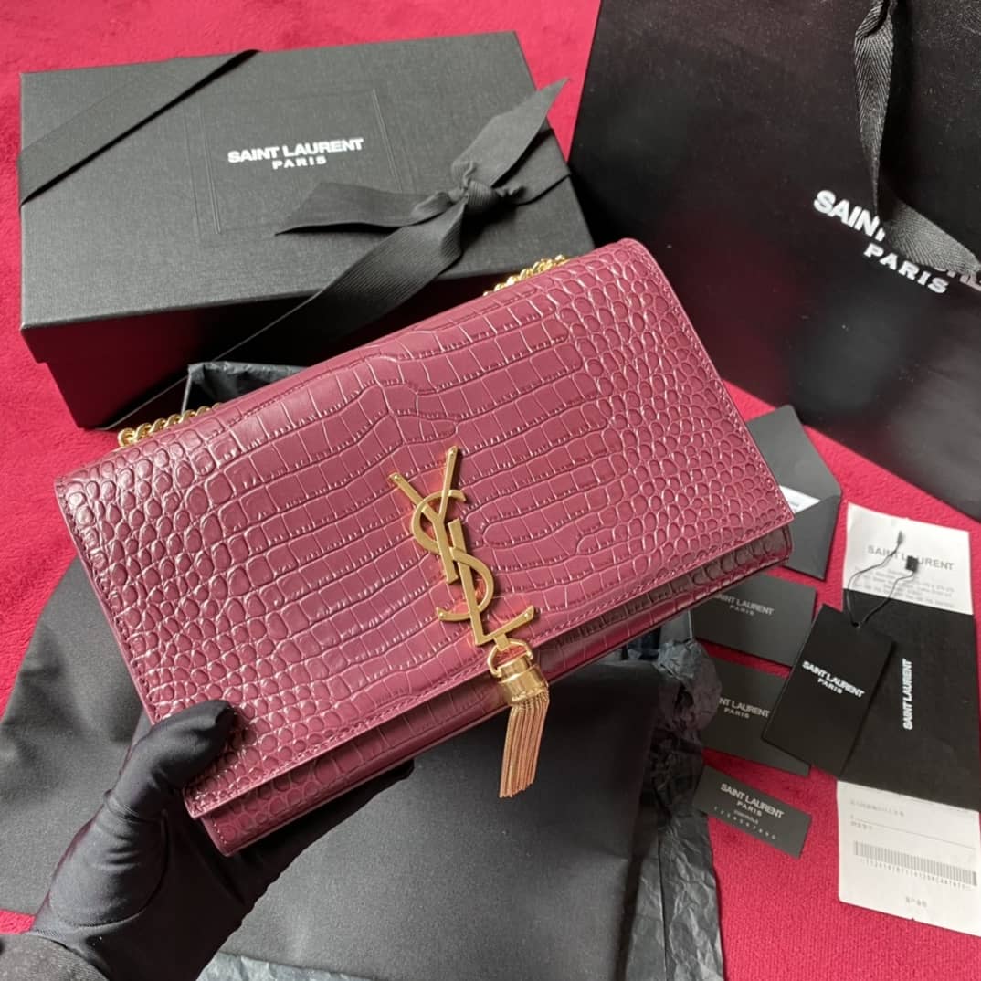 Best Replica YSL Monogram Kate Tassel Embossed Crocodile Shiny Leather Cohotbag - Colareps