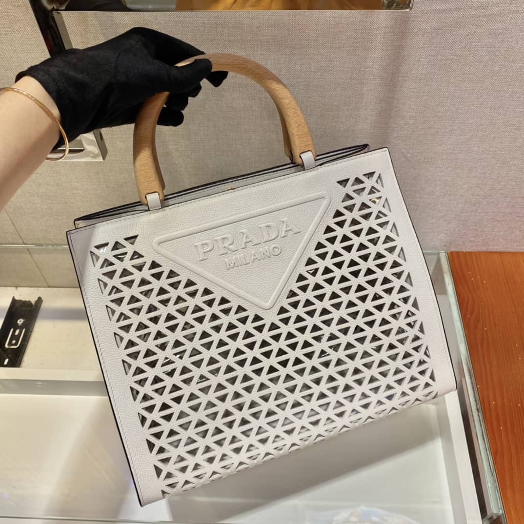 Best Replica Prada Hollow Out Cowhide Leather Beech Tote - Colareps