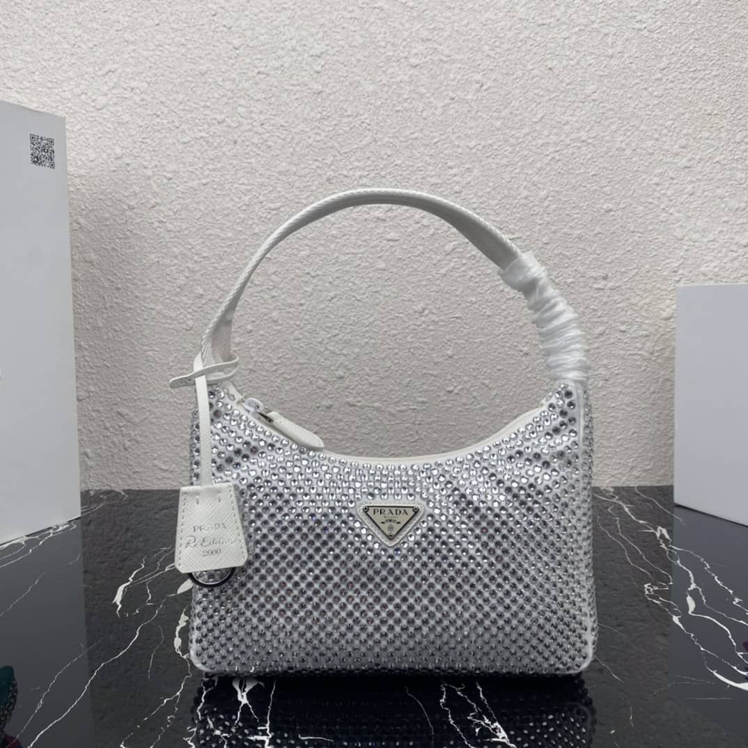 Best Replica Prada Satin Re-Edition 2000 Crystal Mini Hobo - Colareps