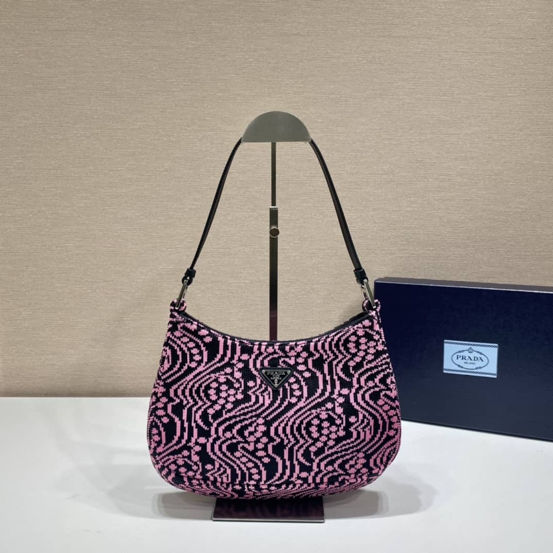 Best Replica Prada Cleo Bag Dupe Jacquard Knit And Leather Replica Bag - Colareps