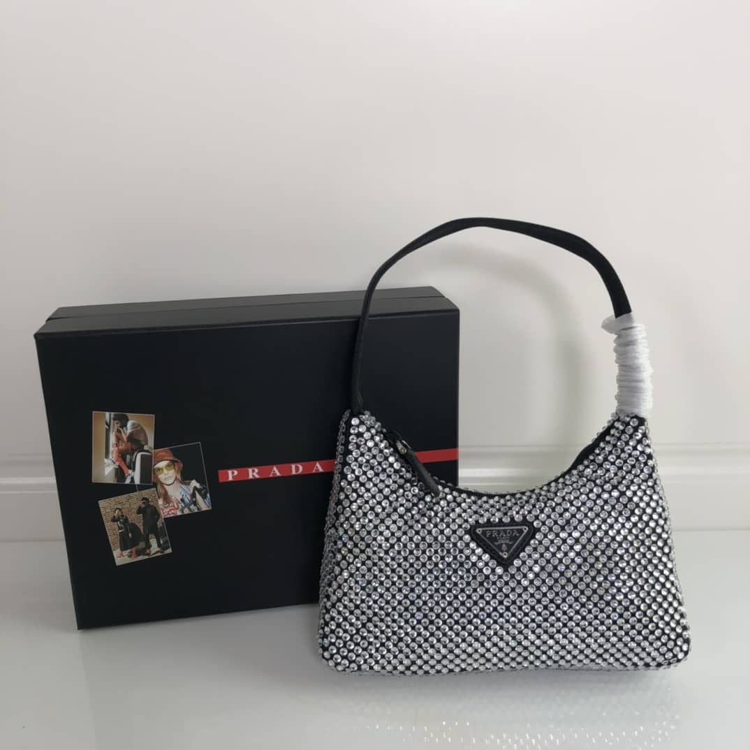 Best Replica Prada Satin Re-Edition 2000 Crystal Mini Hobo - Colareps