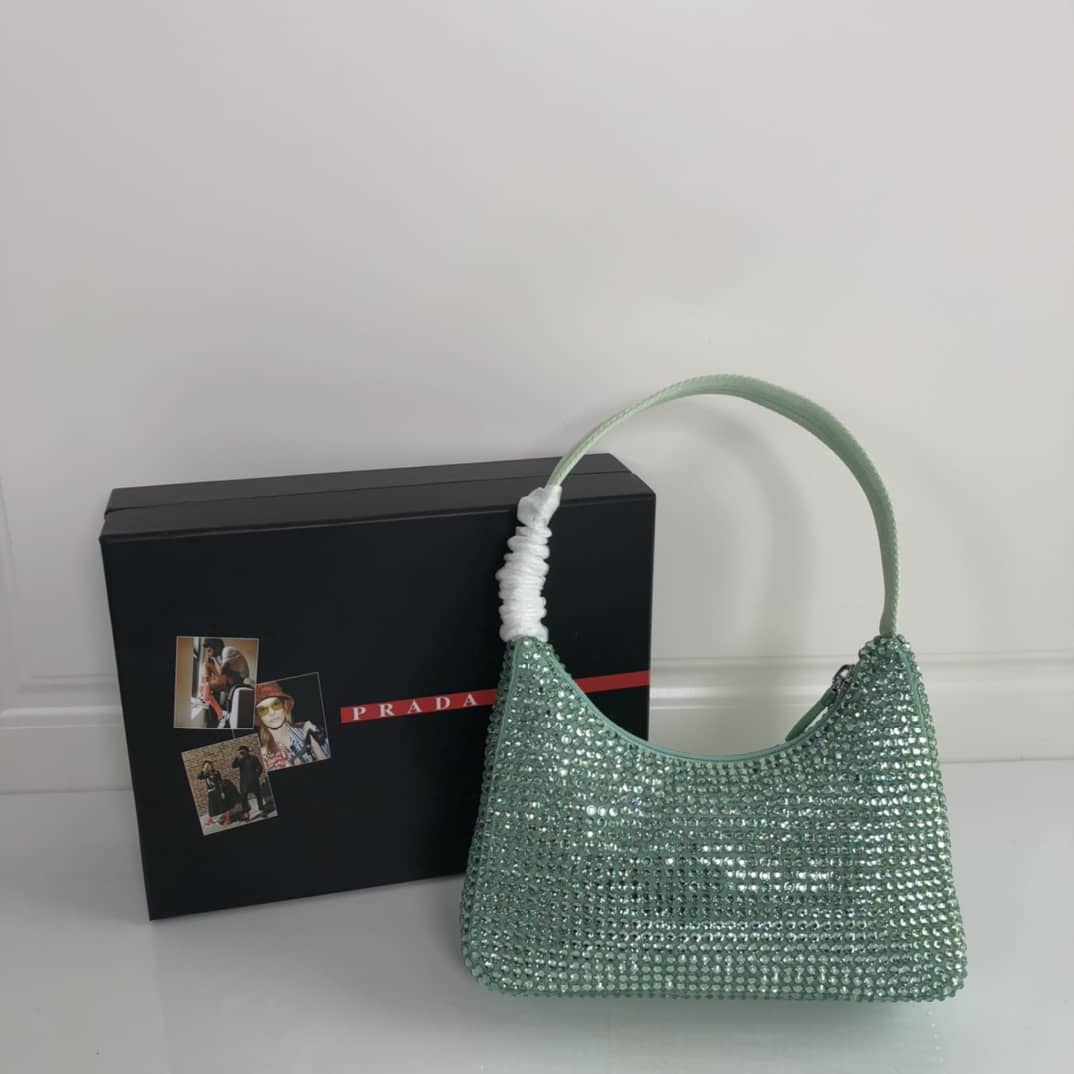 Best Replica Prada Satin Re-Edition 2000 Crystal Mini Hobo - Colareps