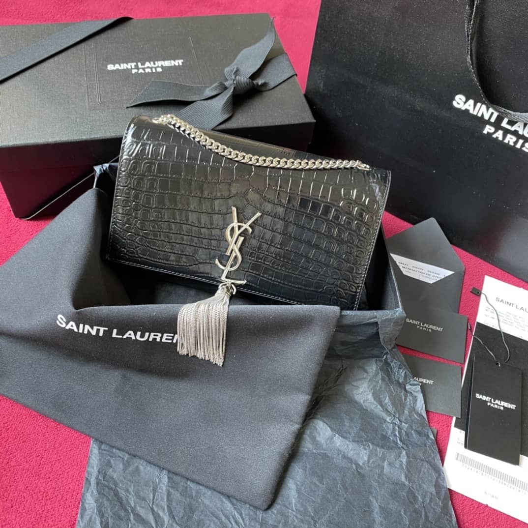 Best Replica YSL Monogram Kate Tassel Embossed Crocodile Shiny Leather Cohotbag - Colareps