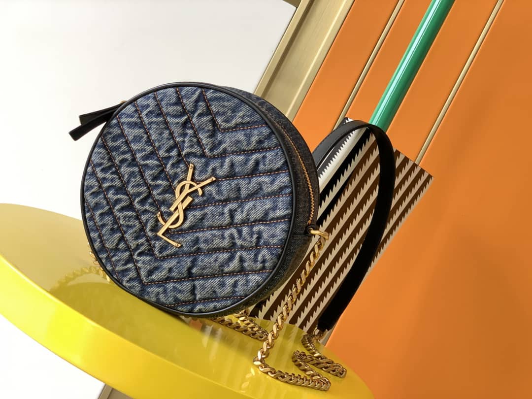 Best Replica Saint Laurent YSL Vinyle Denim Quilted Round Bag - Colareps
