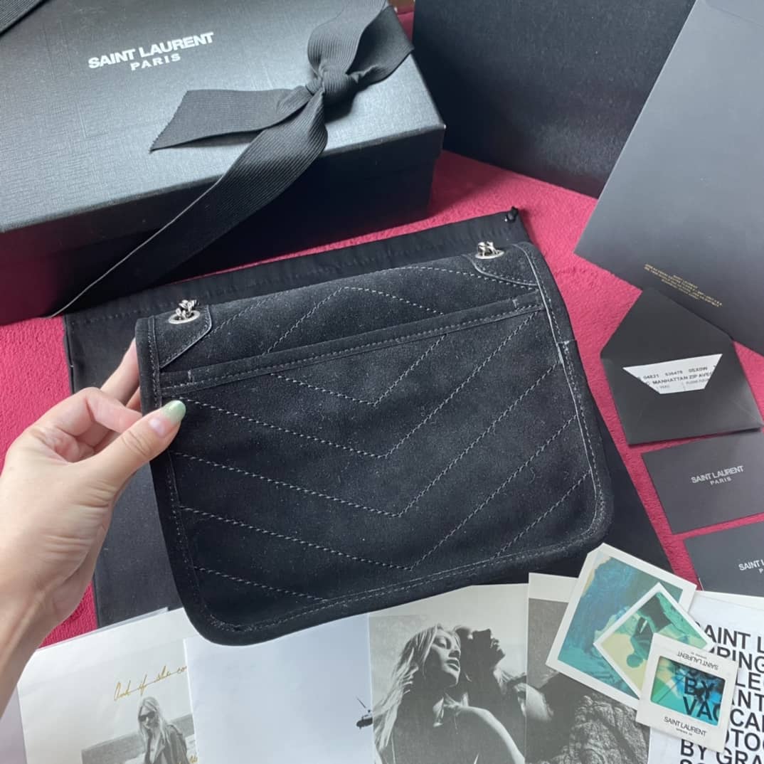 Best Replica YSL Dupes Bags Niki Small In Frosted Leather Black Bag - Colareps