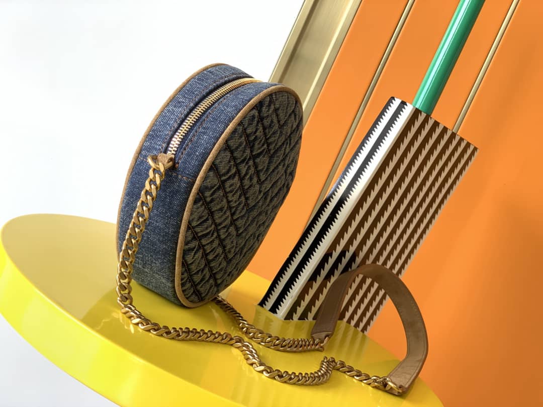 Best Replica Saint Laurent YSL Vinyle Denim Quilted Round Bag - Colareps