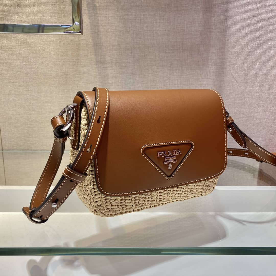 Best Replica Prada Raffia And Leather Shoulder Bag - Colareps