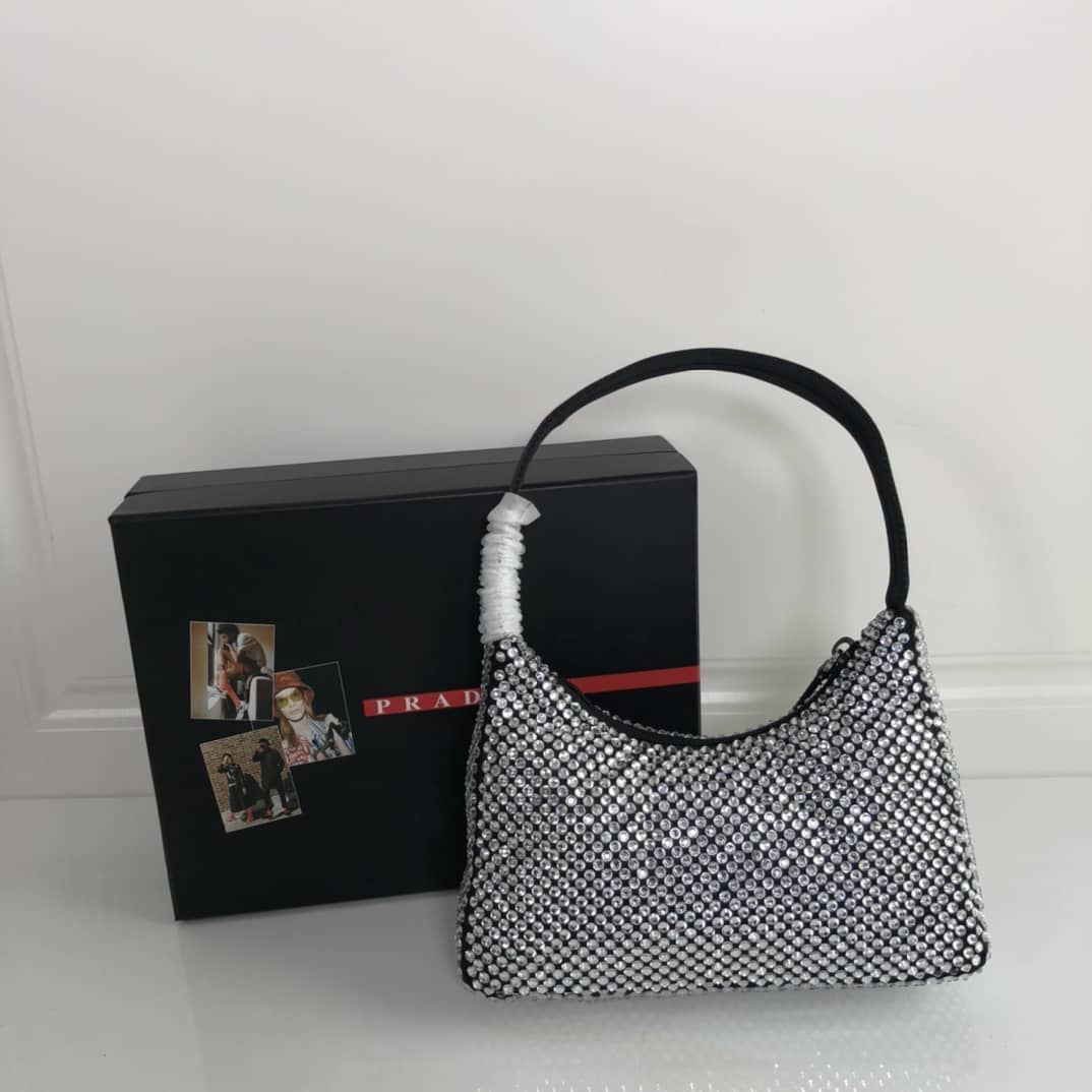 Best Replica Prada Satin Re-Edition 2000 Crystal Mini Hobo - Colareps