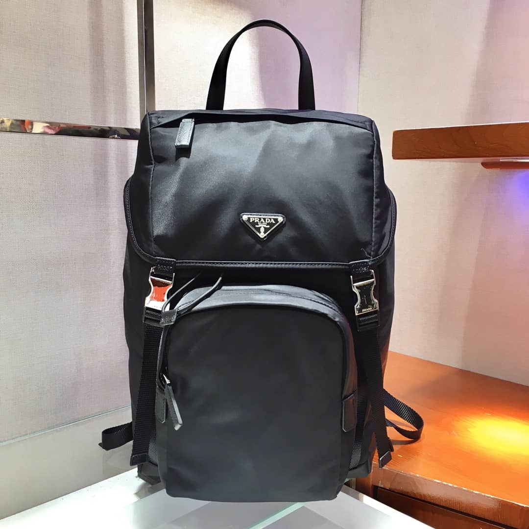 Best Replica Prada Backpack Dupe Black Nylon Saffiano Leather - Colareps