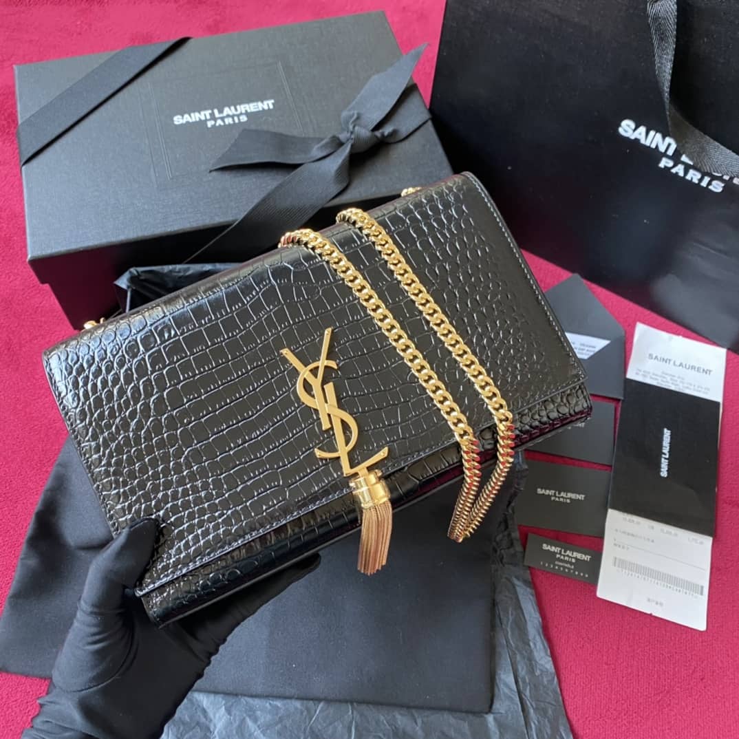 Best Replica YSL Monogram Kate Tassel Embossed Crocodile Shiny Leather Cohotbag - Colareps