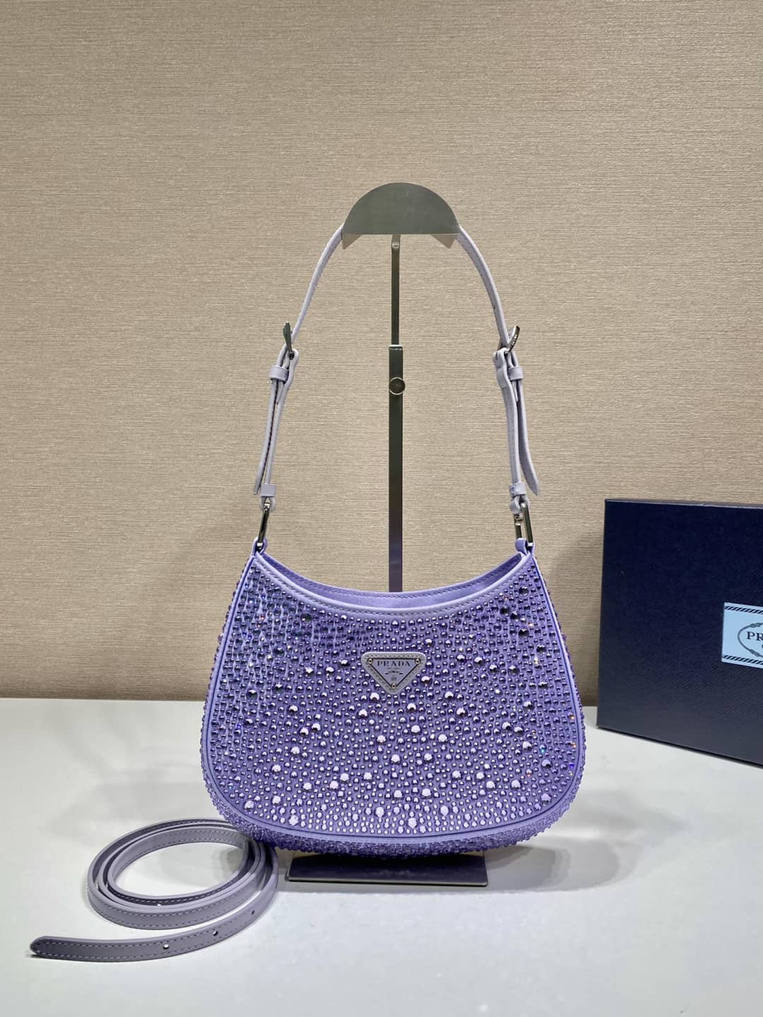 Best Replica Prada Cleo Bag Dupe Satin Bag With Appliqusin In Wisteria - Colareps