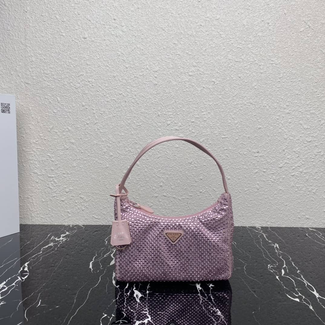 Best Replica Prada Satin Re-Edition 2000 Crystal Mini Hobo - Colareps