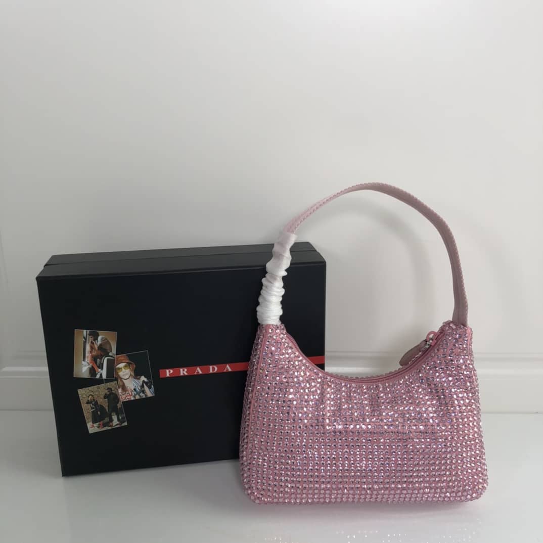 Best Replica Prada Satin Re-Edition 2000 Crystal Mini Hobo - Colareps