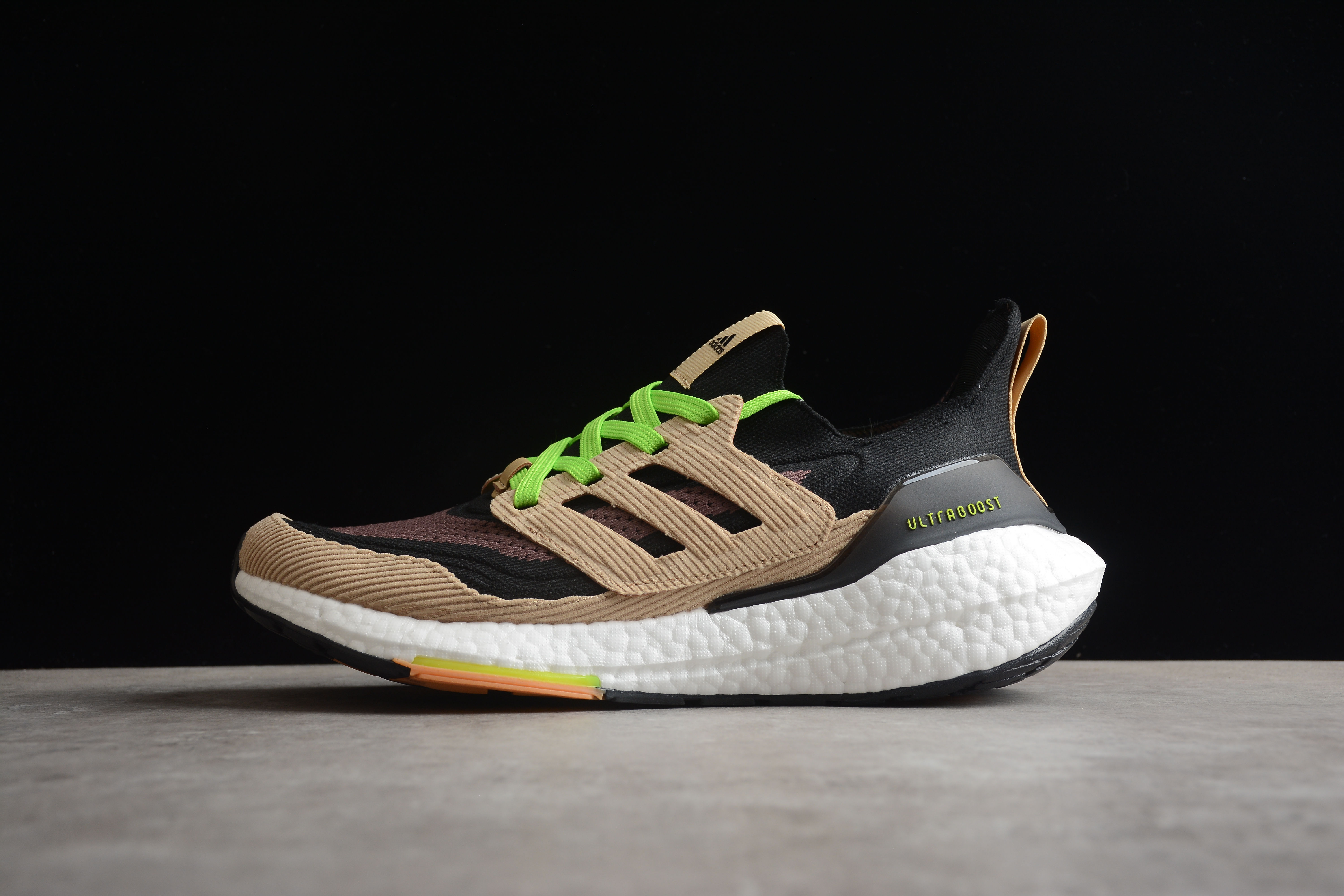 Best Replica adidas Ultra Boost 21 Black Beige Tone Green GX5254 - Colareps