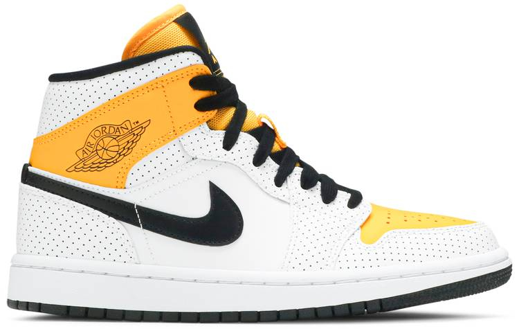 Best Replica Wmns Air Jordan 1 Mid  Perforated   White University Gold  BQ6472-107 - Colareps