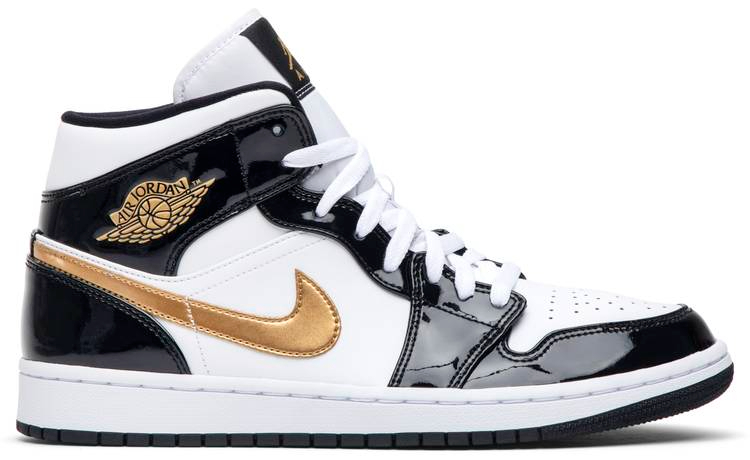 Best Replica Air Jordan 1 Mid Patent  Black Gold  852542-007 - Colareps