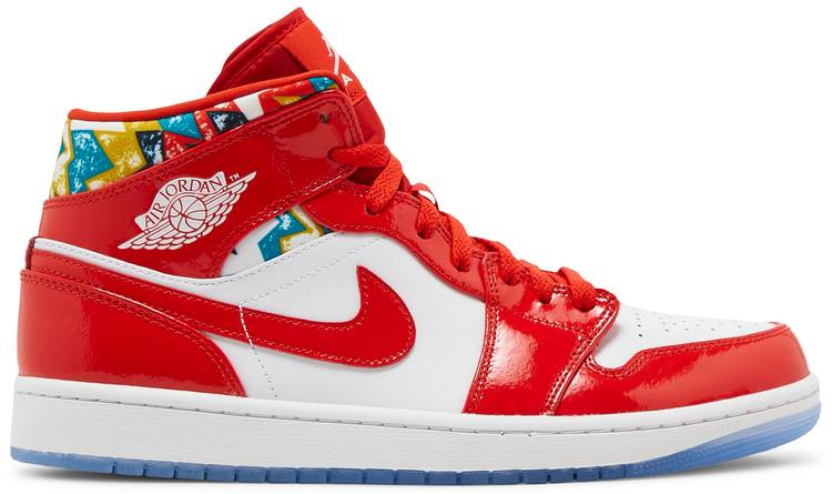 Best Replica Air Jordan 1 Mid Gets Swathed in Geometric Prints DC7294-600 - Colareps