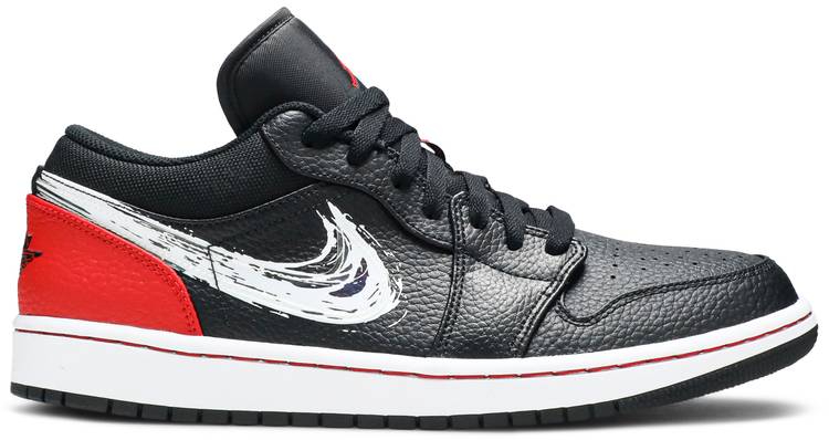 Best Replica Air Jordan 1 Low  Brushstroke Swoosh   Black Red  DA4659-001 - Colareps