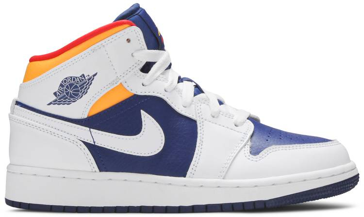 Best Replica Air Jordan 1 Mid GS  White Deep Royal Blue  554725-131 - Colareps