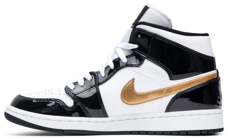 Best Replica Air Jordan 1 Mid Patent  Black Gold  852542-007 - Colareps