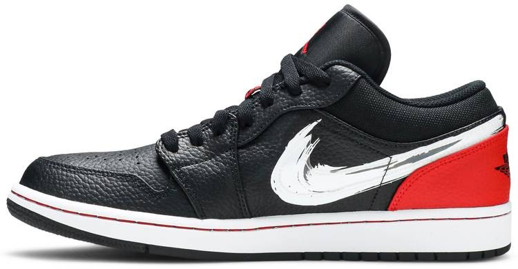 Best Replica Air Jordan 1 Low  Brushstroke Swoosh   Black Red  DA4659-001 - Colareps