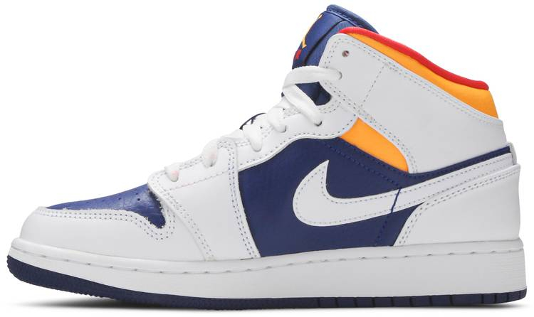 Best Replica Air Jordan 1 Mid GS  White Deep Royal Blue  554725-131 - Colareps