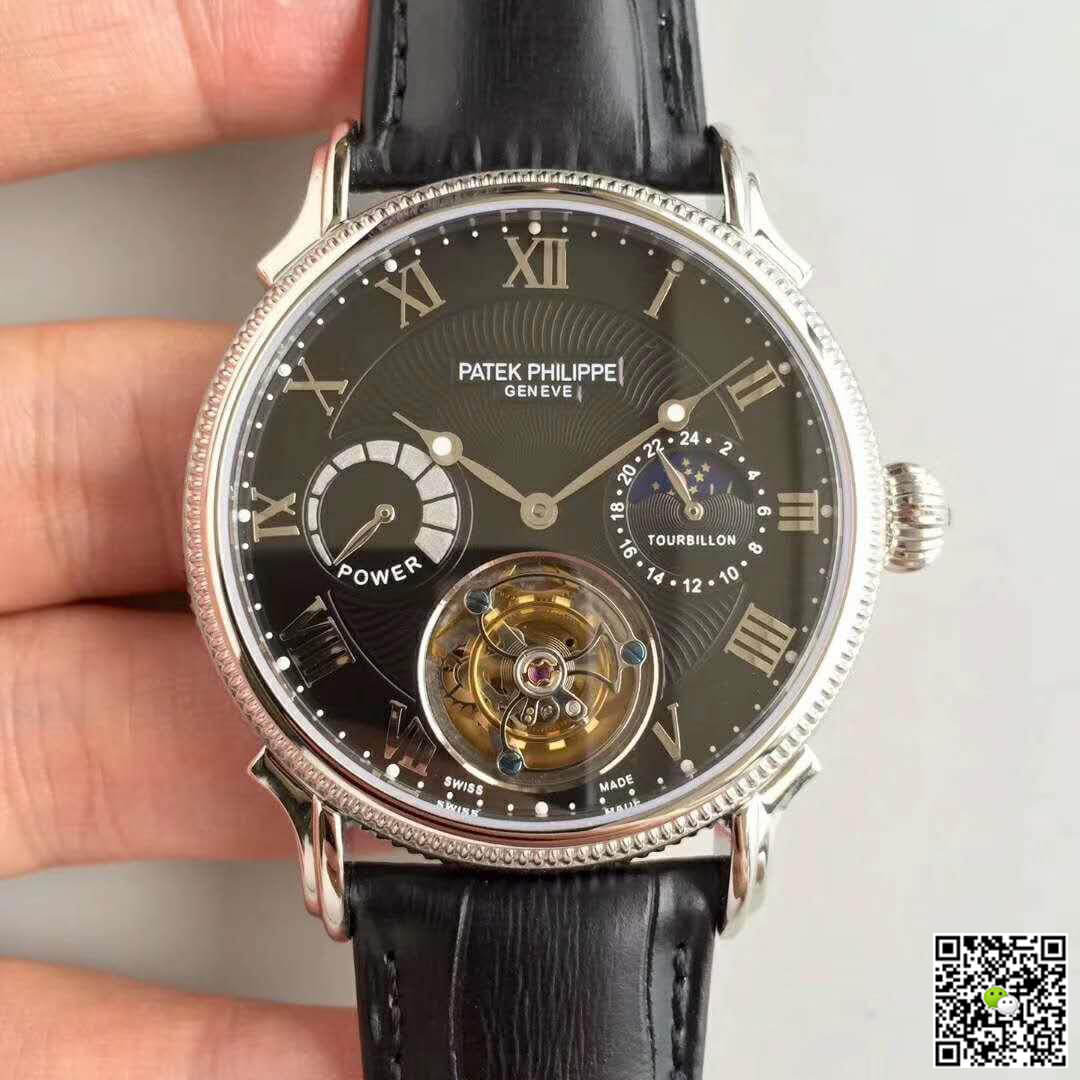 Best Replica Patek Philippe Replica Tourbillon Moonphase 1:1 Best Edition Swiss Tourbillon Black Dial - Colareps