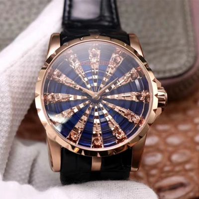 Best Replica Replica Roger Dubuis Excalibur RDDBEX0684 1:1 Best Edition ZZ Factory Rose Gold Blue Dial Swiss ETA9015 - Colareps