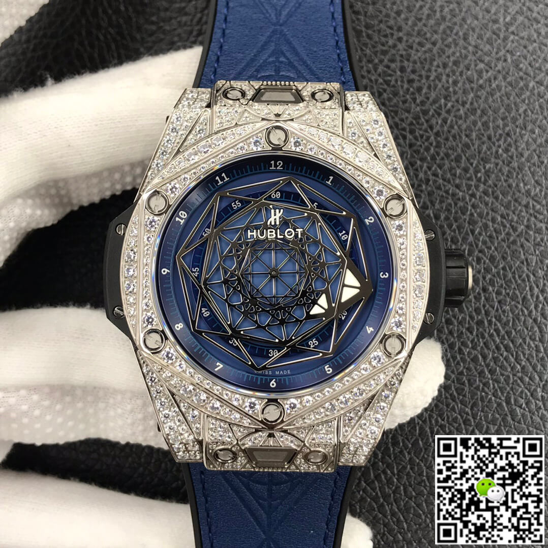 Best Replica Replica Hublot Big Bang 1:1 Best Edition WWF Factory Full Diamond Blue Dial - Colareps