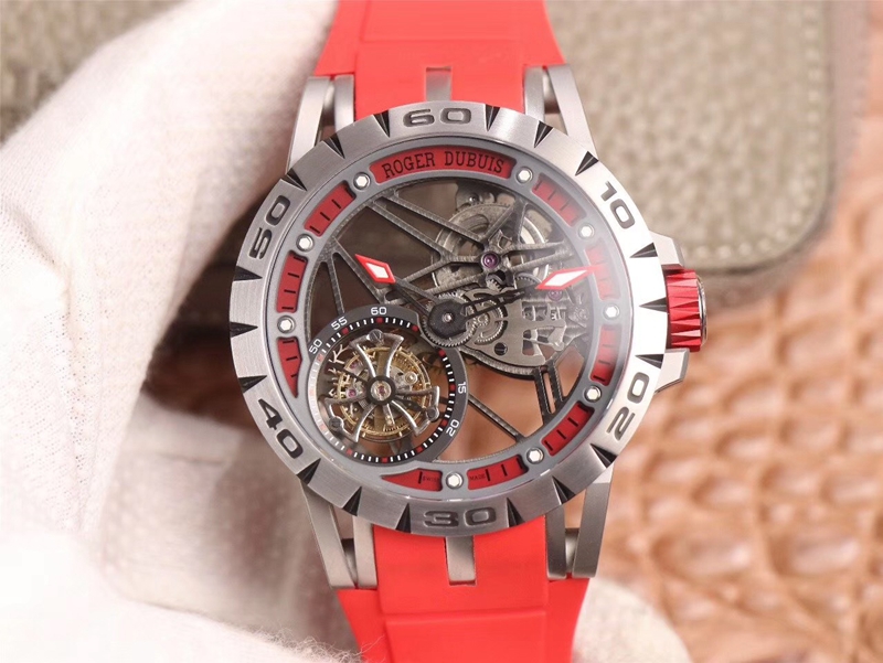 Best Replica Replica Roger Dubuis Excalibur Spider RDDBEX0572 Hollow Flight Tourbillon 1:1 Best Edition JB Factory Red Strap Swiss RD505SQ - Colareps