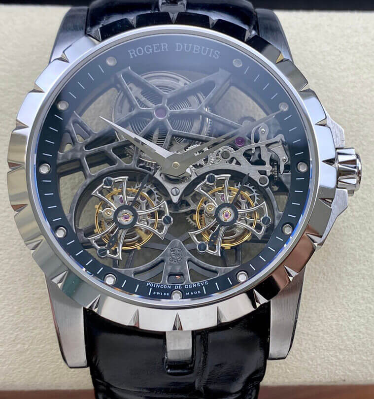 Best Replica Replica Roger Dubuis Excalibur RDDBEX0396 1:1 Best Edition YS Factory Skeleton Double Tourbillon Dial - Colareps