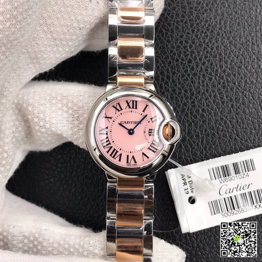 Best Replica Replica Ballon Bleu De Cartier 28MM 1:1 Best Edition V6 Factory V8 Pink Dial Gold Strap - Colareps