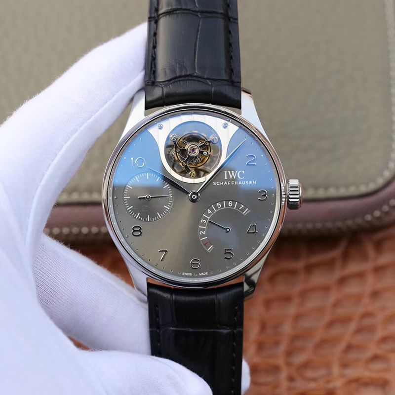 Best Replica IWC Replica Portuguese IW504210 Tourbillon 1:1 Best Edition Slate Gray Dial On Black Leather Strap Swiss ETA Tourbillon Movement - Colareps