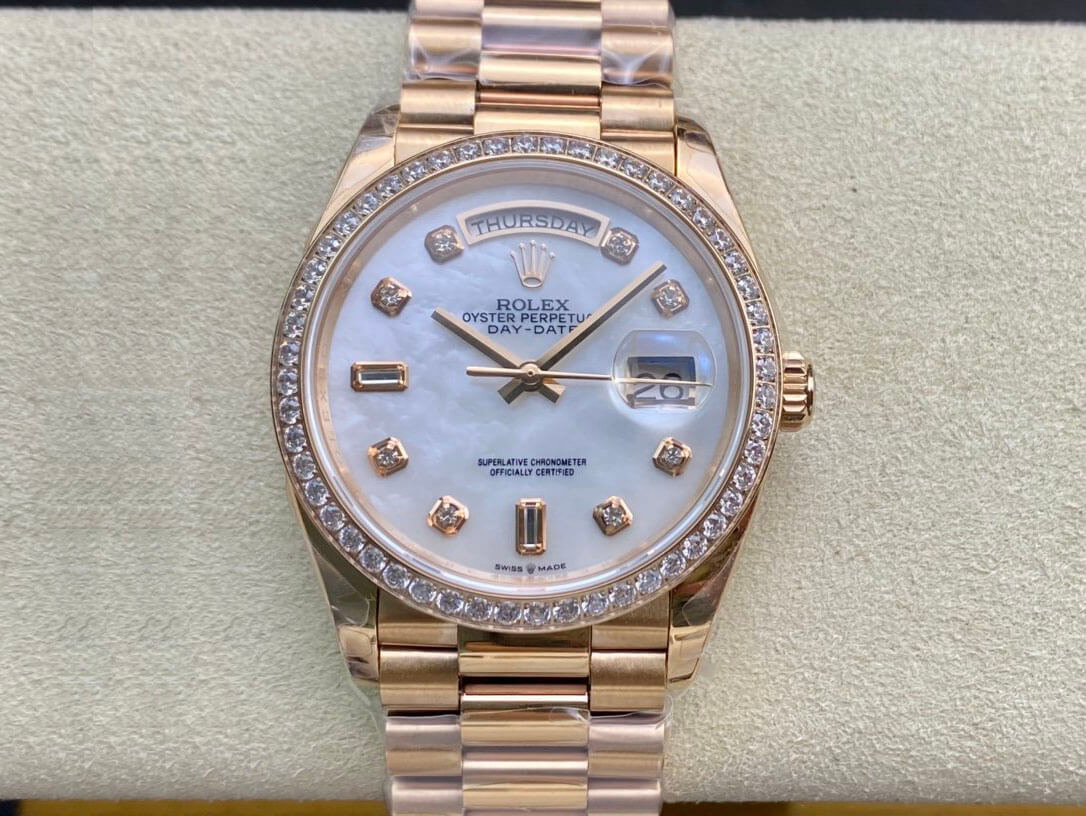 Best Replica Replica Rolex Day Date 128238 1:1 Best Edition EW Factory V2 Diamond-set Bezel - Colareps