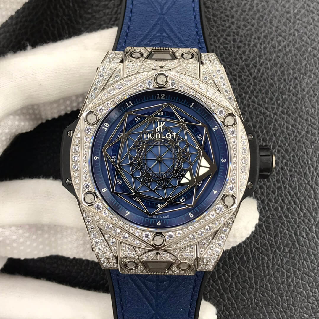 Best Replica Replica Hublot Big Bang 1:1 Best Edition WWF Factory Full Diamond Blue Dial - Colareps