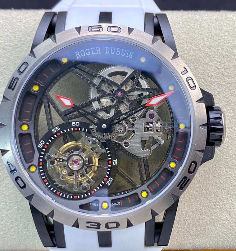 Best Replica Replica Roger Dubuis Excalibur RDDBEX0549 1:1 Best Edition BBR Factory Tourbillon White Strap - Colareps
