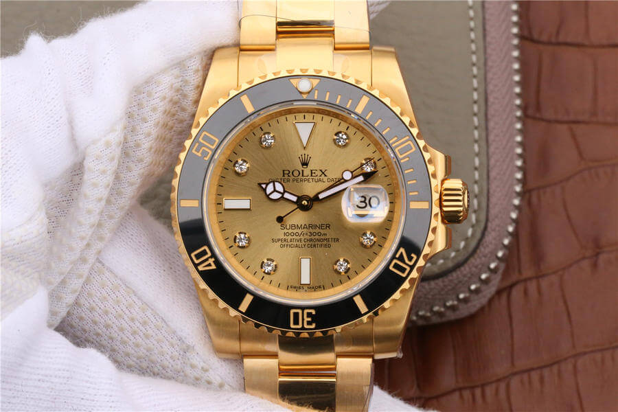 Best Replica Rolex Submariner Replica 116618 1:1 Best Edition Noob Factory V7 Gild Diamond-Studded Dial - Colareps