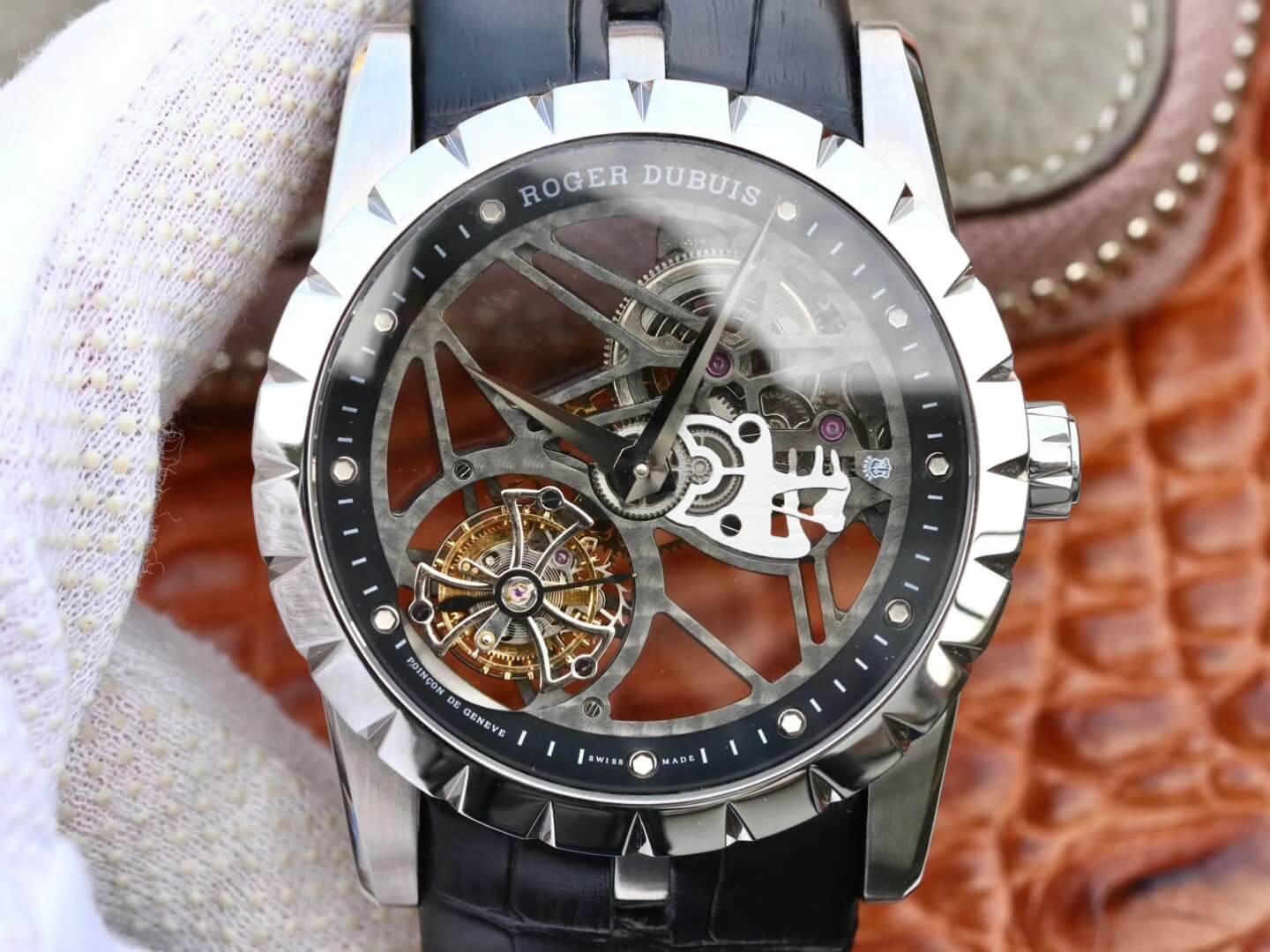 Best Replica Replica Roger Dubuis Excalibur RDDBEX0393 1:1 Best Edition JB Factory Tourbillon Skeleton Dial - Colareps