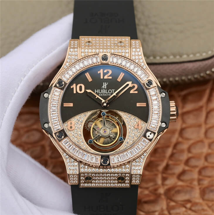 Best Replica Replica Hublot Big Bang Tourbillon 1:1 Best Edition Rose Gold Black Dial - Colareps