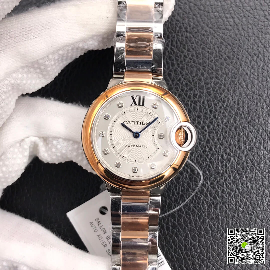 Best Replica Replica Ballon Bleu De Cartier 28MM 1:1 Best Edition V6 Factory V8 Silver Dial Gold Strap - Colareps