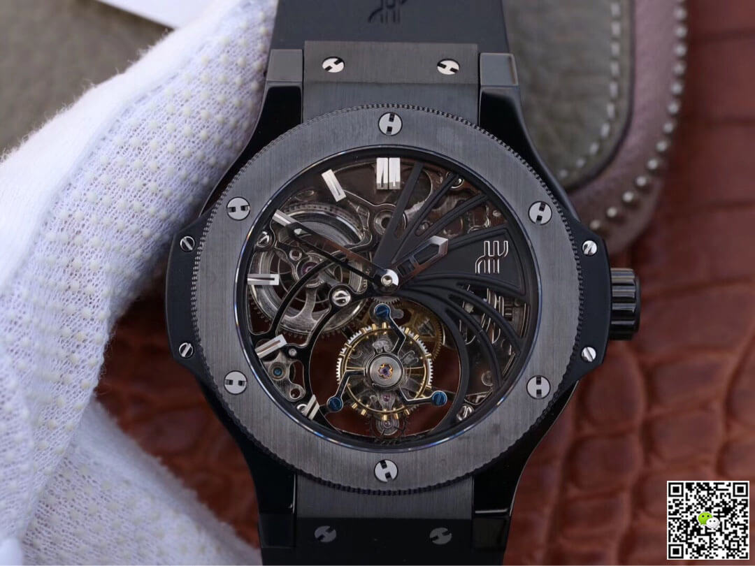 Best Replica Replica Hublot Big Bang Hollow Tourbillon 1:1 Best Edition Ceramic Skeleton Dial - Colareps
