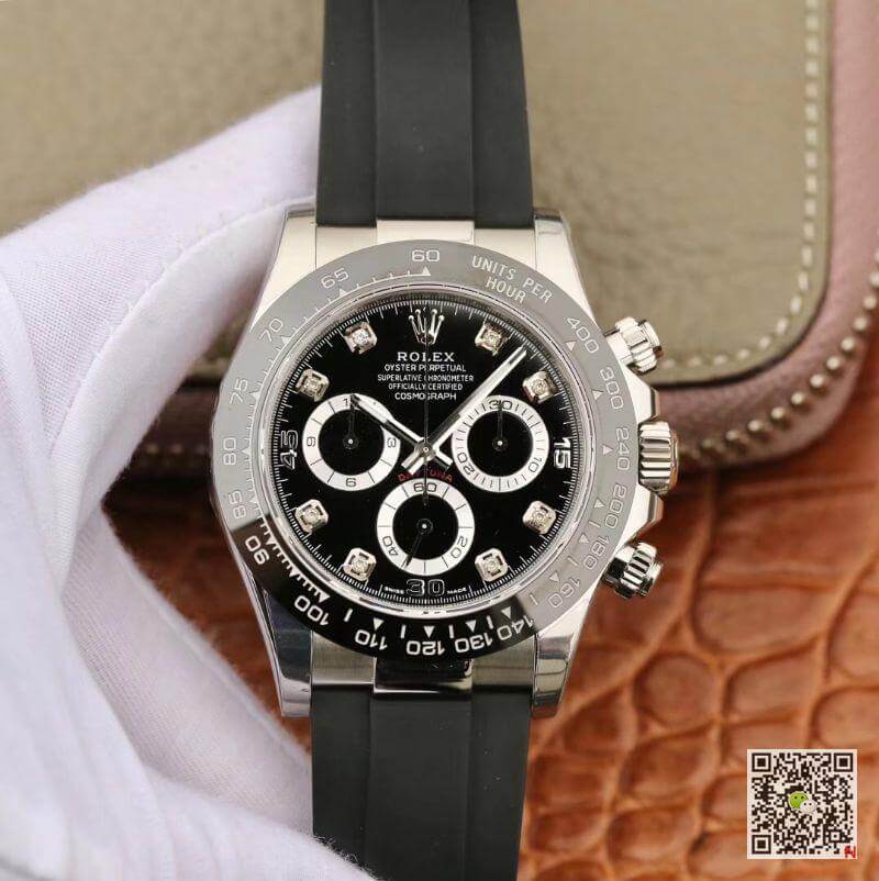 Best Replica Rolex Daytona Replica  Cosmograph 116519 Noob Factory 1:1 Best Edition Diamonds Markers Swiss ETA4130 Black Rubber Strap - Colareps
