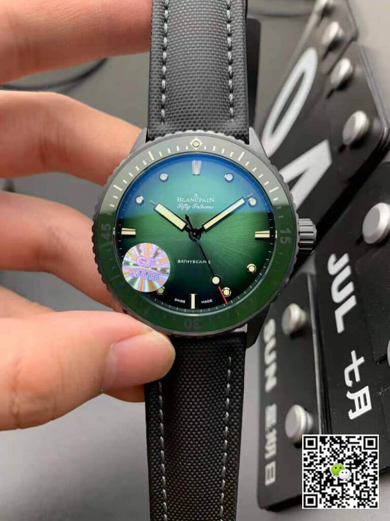 Best Replica Replica Blancpain Fifty Fathoms Bathyscaphe Mokkarran 5005 0153 NABA 1:1 Best Edition GF Factory Green Dial - Colareps