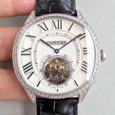Best Replica Replica Drive De Cartier W4100013 Men Watches 1:1 Best Edition Swiss Tourbillon Black Leather Strap - Colareps