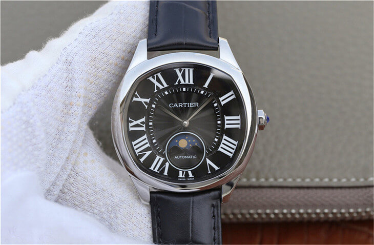 Best Replica Replica Drive De Cartier Moonphase WGNM0009 1:1 Best Edition Stainless Steel Black Dial - Colareps