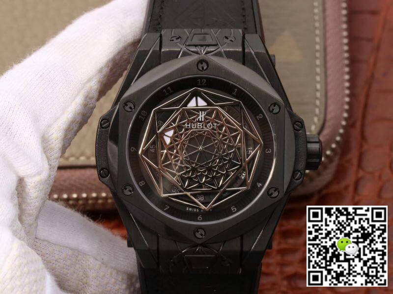 Best Replica Replica Hublot Big Bang Sang Bleu 415.CX.1114.VR.MXM17 TMF Factory 1:1 Best Edition Swiss ETA1213 Leather Fronted Rubber Strap - Colareps