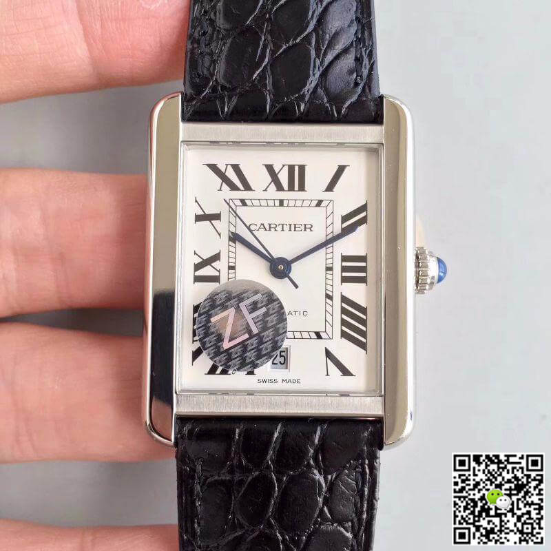 Best Replica Cartier Replica Tank Solo W5200027 ZF Factory 1:1 Best Edition Mechanical Watches Swiss ETA9015 Black Leather Strap - Colareps