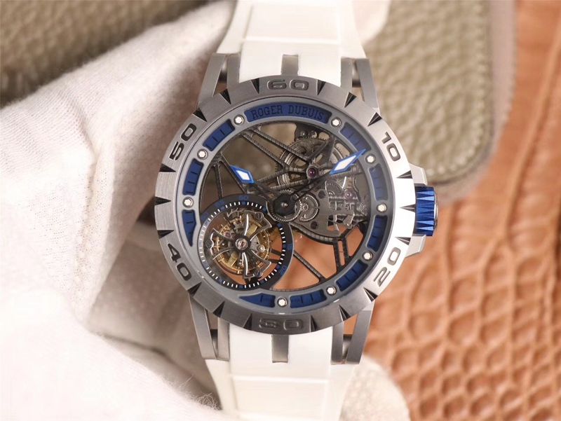 Best Replica Replica Roger Dubuis Excalibur RDDBEX0622 Tourbillon JB Factory 1:1 Best Edition Blue Hollow Dial Swiss RD505SQ - Colareps